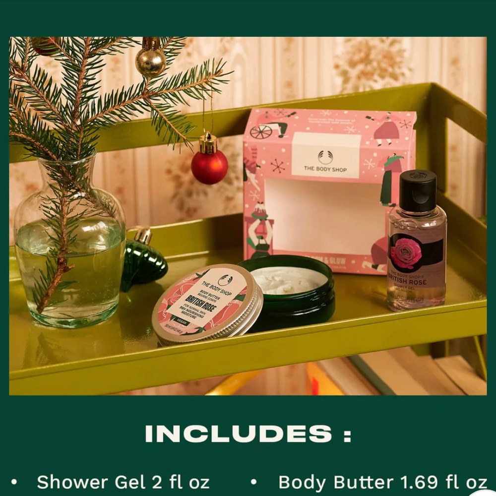 🆕THE BODY SHOP glowing BRITISH ROSE DUO shower gel /body butter